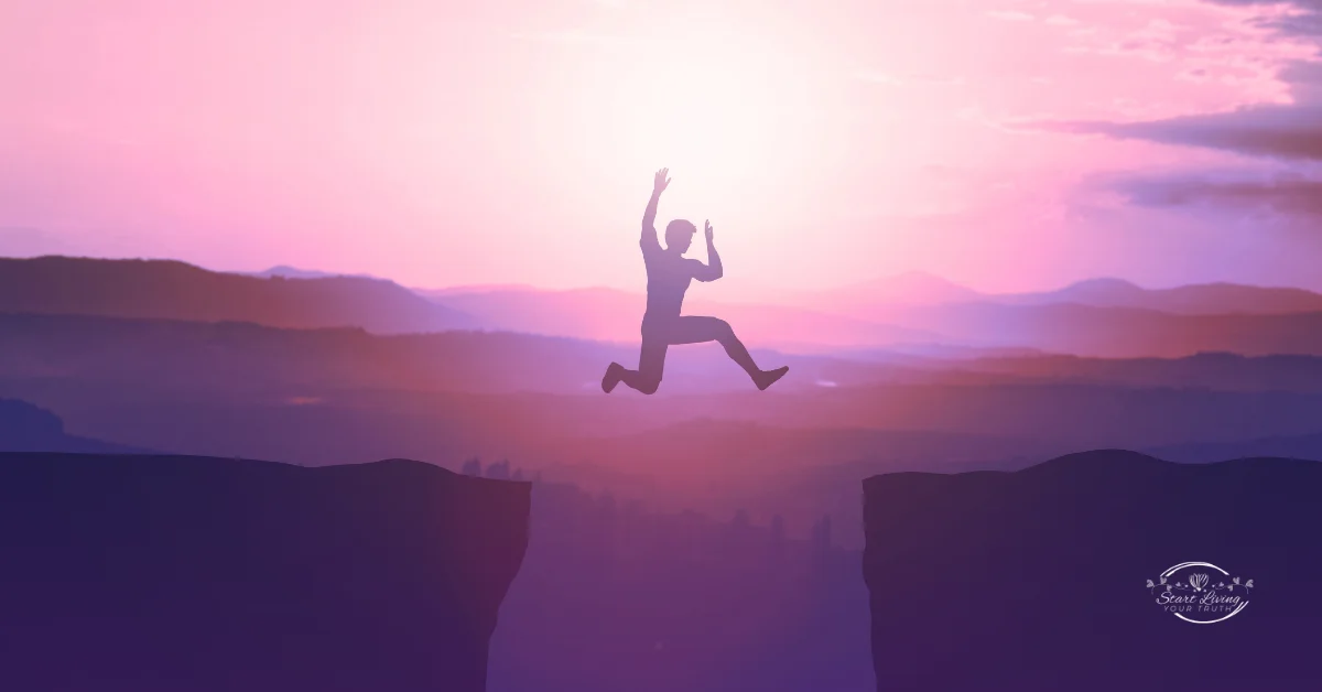 Person jumping over a gap at sunrise.