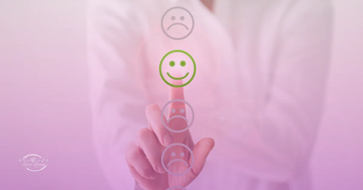 Finger selecting a happy face from options